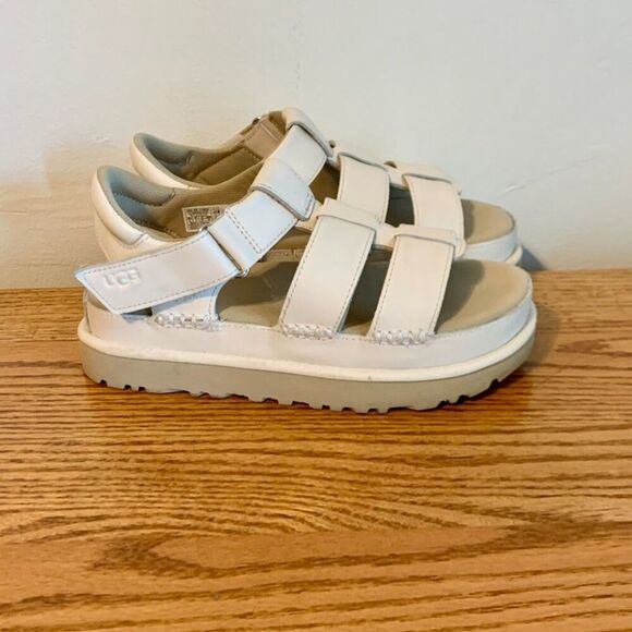 UGG Goldenstar Platform Sandal 6 Cream White Strappy Leather Chunky Strap Summer - Picture 9 of 16